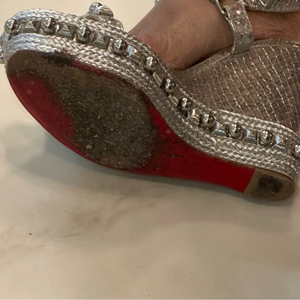 🔥CHRISTIAN LOUBOUTIN 100% AuthSilver Snake&Embellished Platform Espadrille 39 - Picture 16 of 16